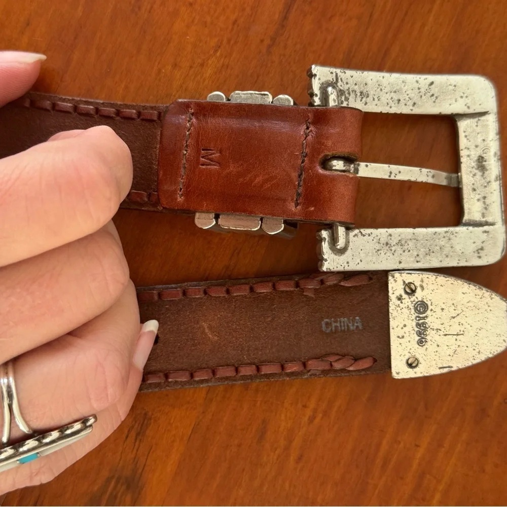 Vintage Brighton 1990s Brown Leather Belt with Silver Buckle